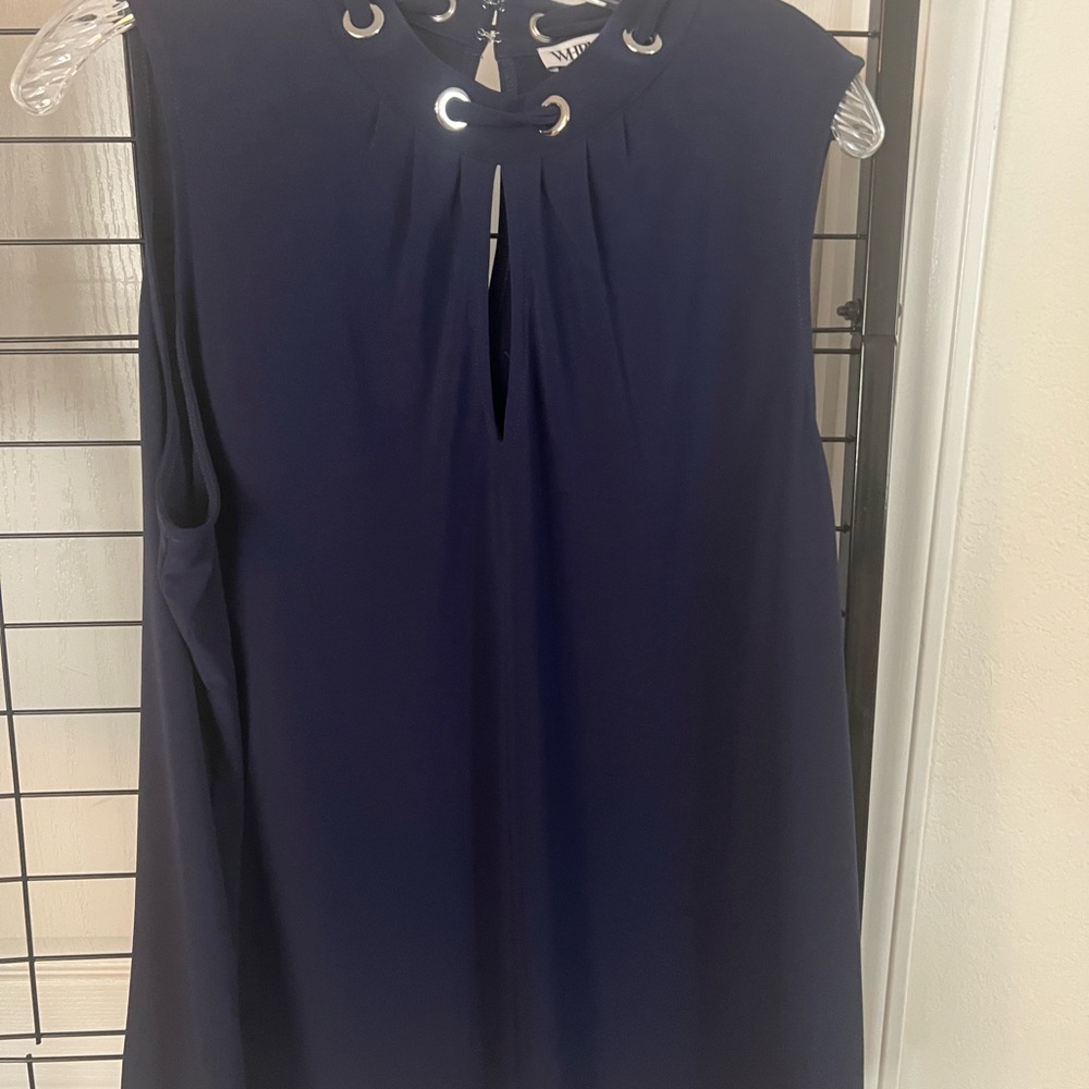 White House Black Market Navy Grommet Lace-Up Sleeveless Top